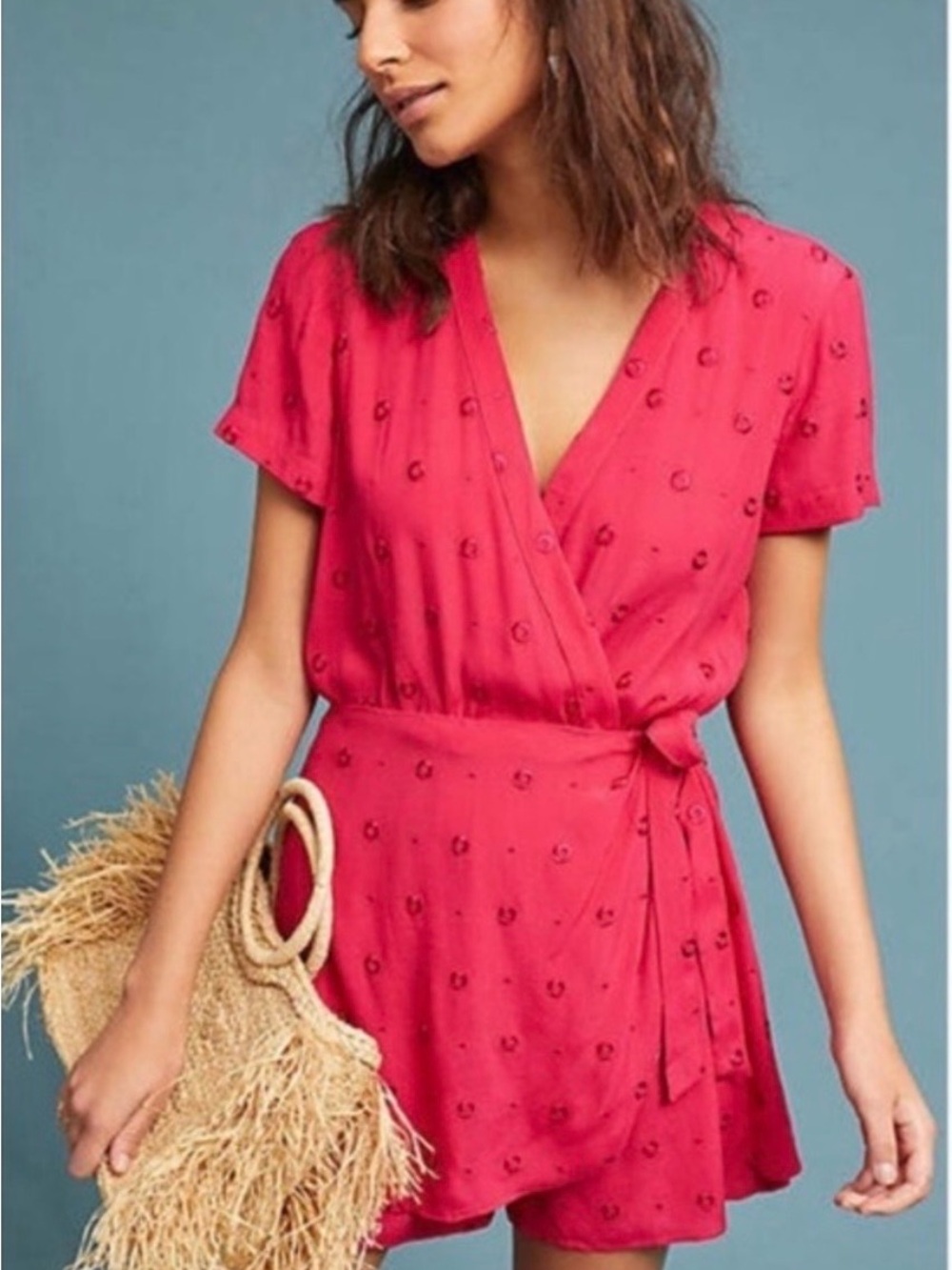 Anthropologie Red Wrap Romper size small